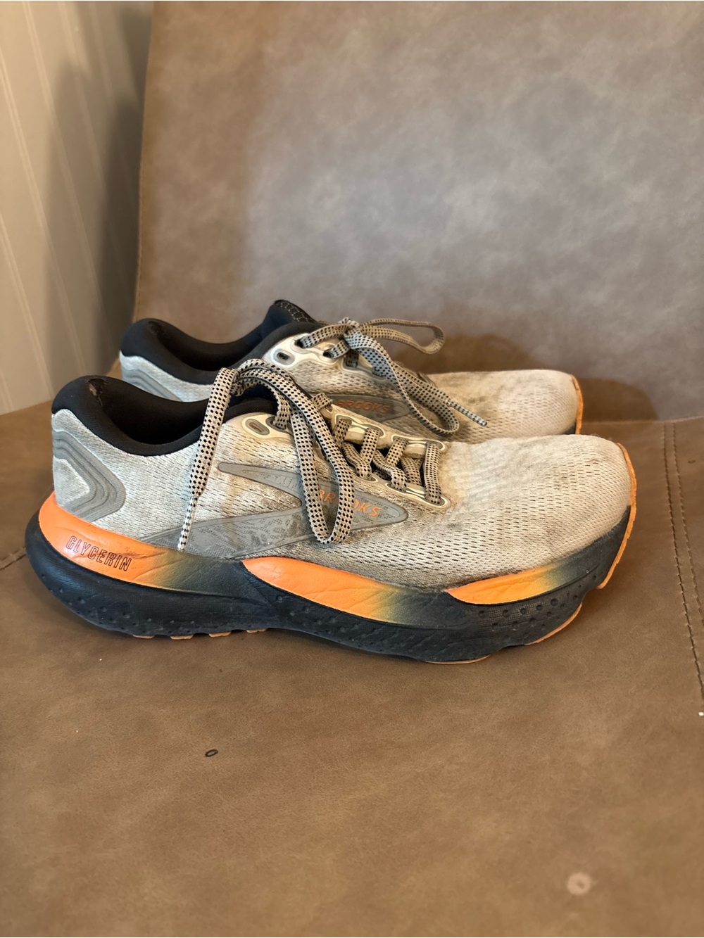 Brooks Glycerin 21 orange gray lace up running active shoes sneakers size 6.5